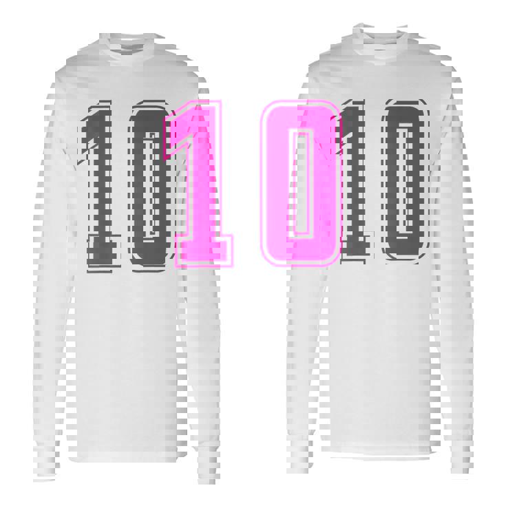 ピンク色背番号 10 チーム短大スポーツピンク色背番号付きユニフォーム 長袖Tシャツ