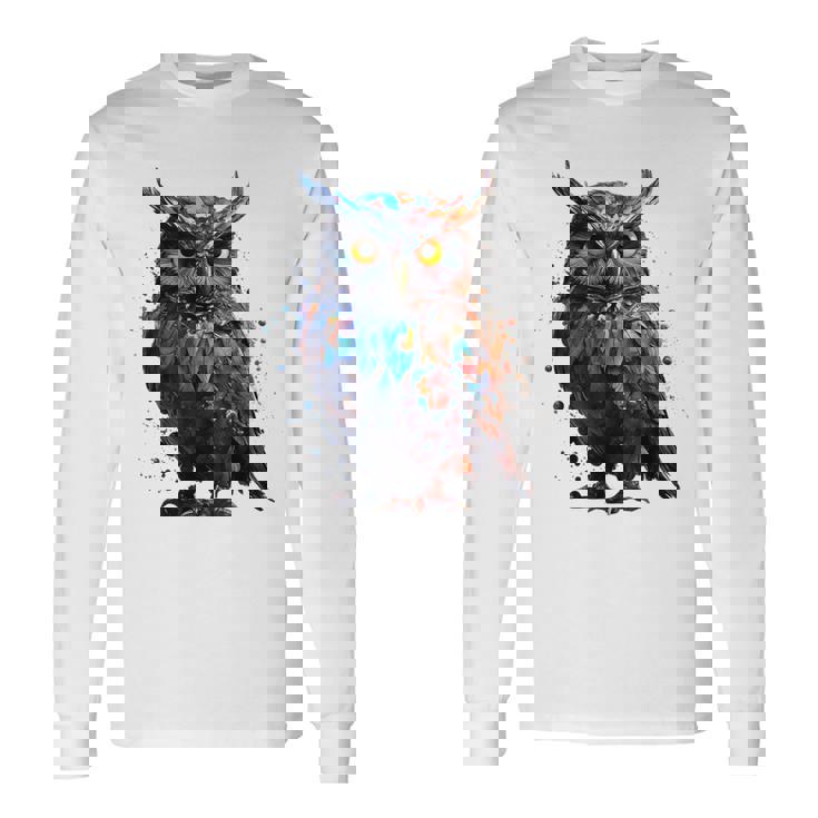 フクロウ アートワーク 動物 フクロウ 長袖Tシャツ