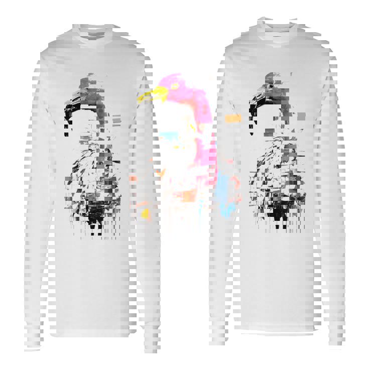 フラミンゴ 鮮やかな色 芸術的な野生動物の表現 長袖Tシャツ