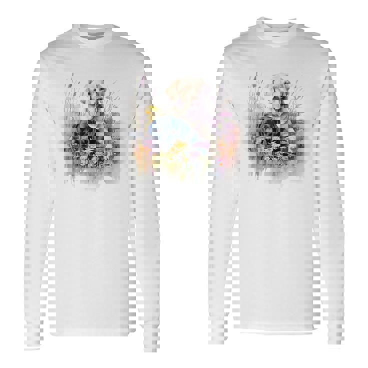 フローラルワイルドフラワー 犬 ラブラドールレトリバー 長袖Tシャツ