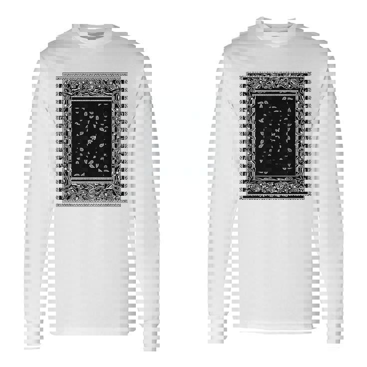 ホワイトブラックバンダナプリントtシャツ ペイズリー柄 長袖Tシャツ