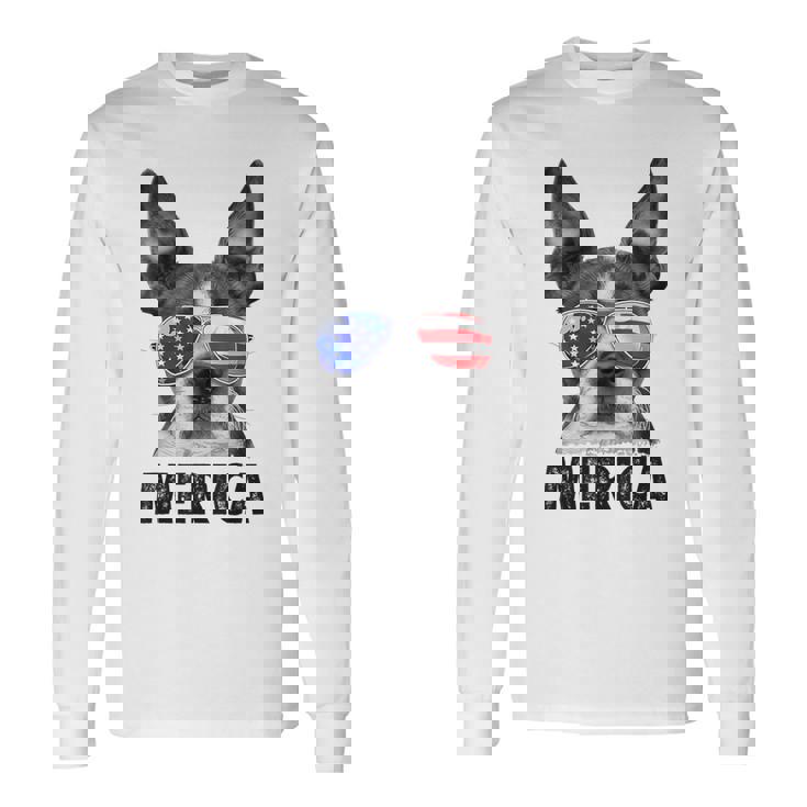 ボストン・テリア 7月4日 メリカ メンズ レディース アメリカ国旗 長袖Tシャツ