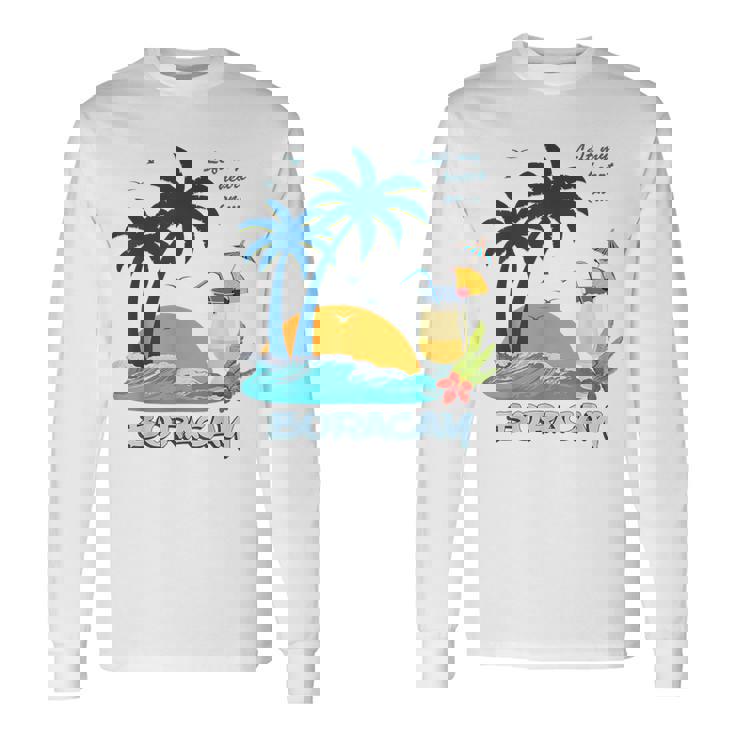 ボラカイ島 ヤシの木 日没 花 フィリピン ビーチ カクテル パラワン島 東南アジア 海鳥 島 贈り物 海 お土産 セブ 長袖Tシャツ