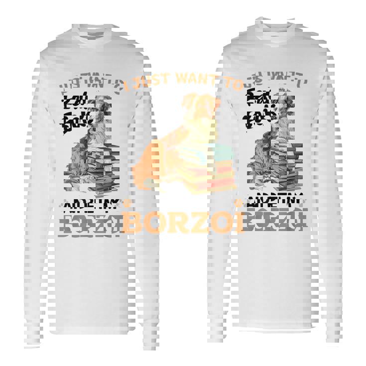 ボルゾイ・ドッグ・ブリード本を読んでボルゾイを撫でたいだけ 長袖Tシャツ