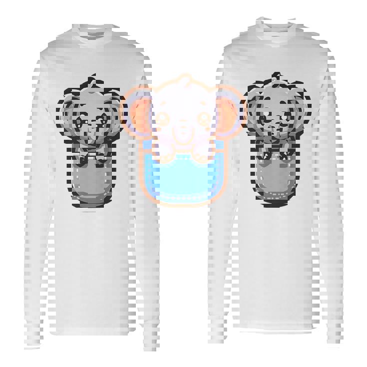 ポケットに入ったかわいい象 長袖Tシャツ