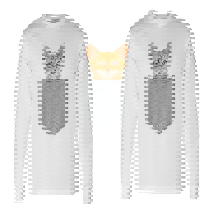 ポケットの中の猫ポケットキャット猫好き ねこ好き ネコ好きニャー猫 猫の飼い主 心電図 おもしろ 可愛い ねこ ネコ 猫 長袖tシャツ 長袖Tシャツ