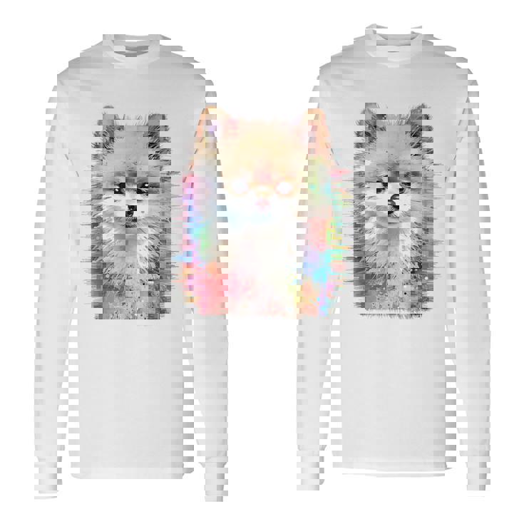 ポメラニアン 抽象画 グラフィック 絵画 動物 ポメラニアン 長袖Tシャツ