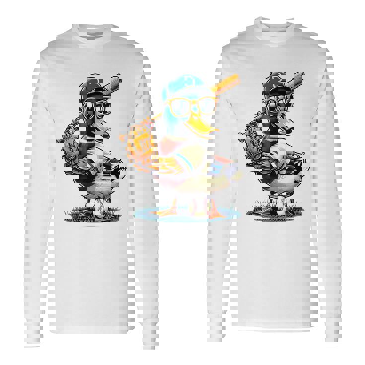 マガモのアヒル 野球愛好家 アヒル 野球 長袖Tシャツ