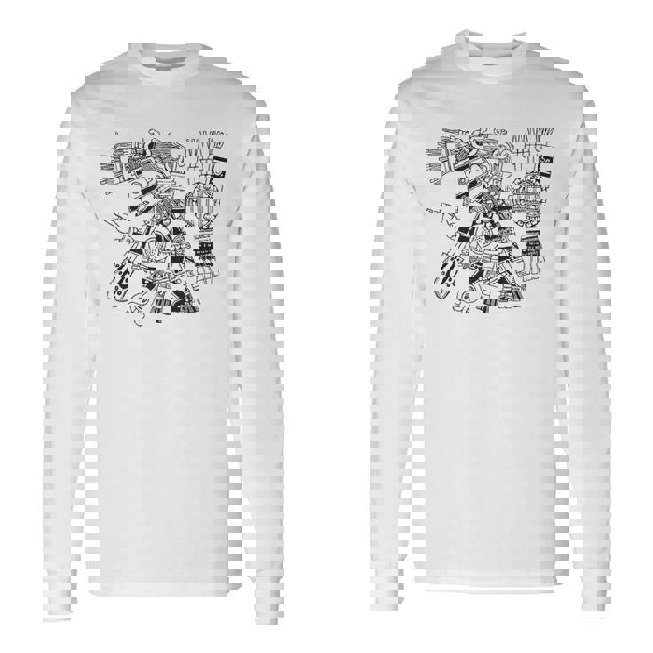 マヤの守護神テスカトリポカの戦士アステカインディアンメキシコ 長袖Tシャツ