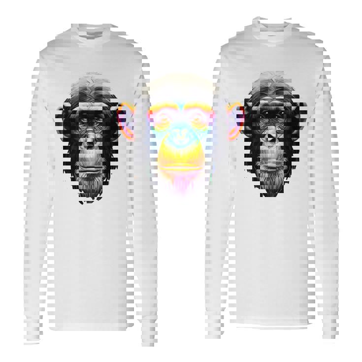 マルチカラー アート カラフル チンパンジー 長袖Tシャツ