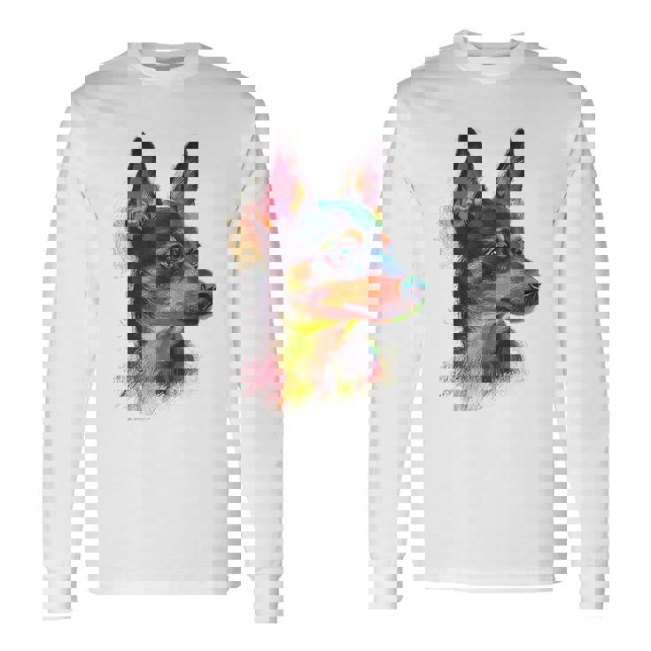 ミニチュア ピンシャー 犬 ペット アート カラフル ミニチュア ピンシャー 長袖Tシャツ