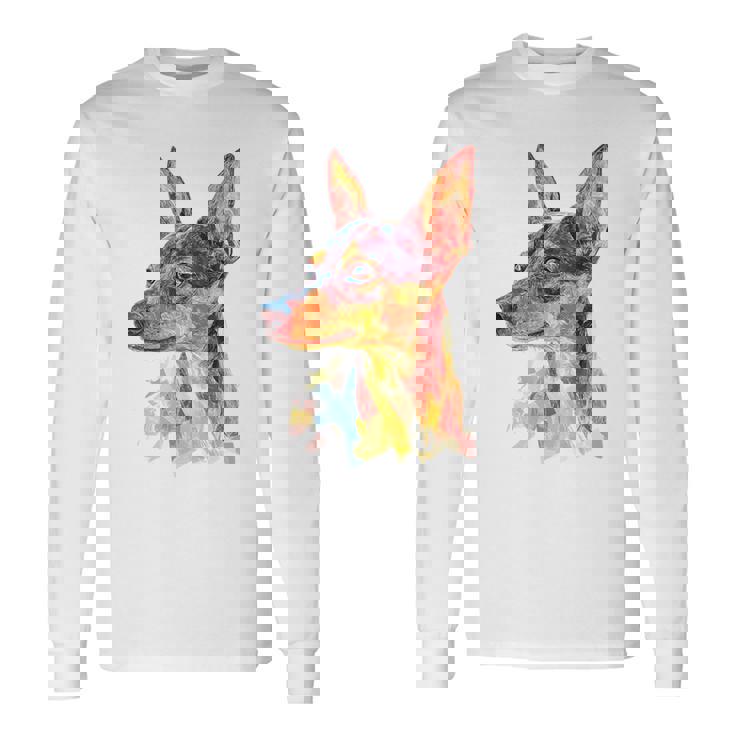 ミニチュア ピンシャー 犬 ペット カラフル ミニチュア ピンシャー 長袖Tシャツ