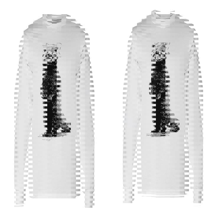 ミニマリストデザインのレッサーパンダ 長袖Tシャツ