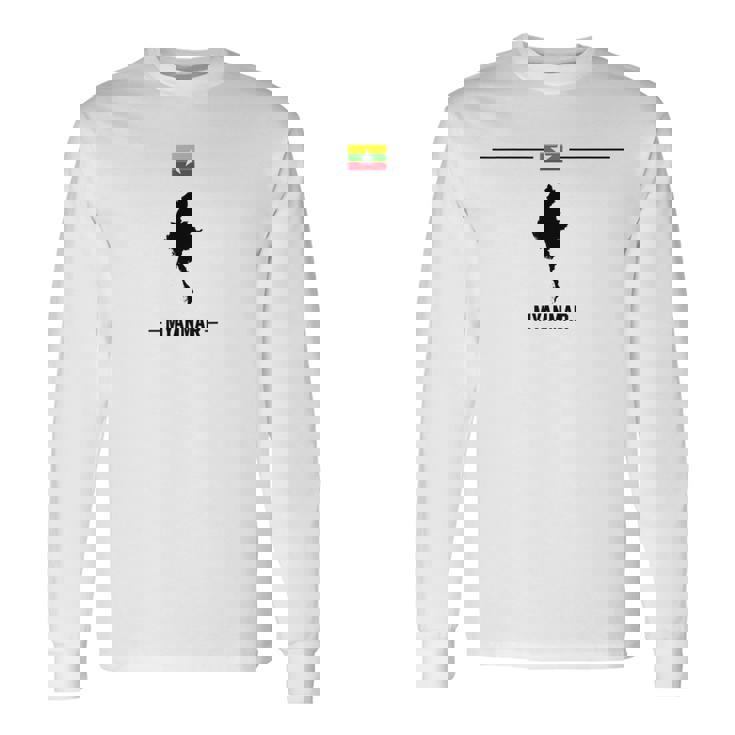 ミャンマーの地図と国の名前が付いたビルマの国旗 長袖Tシャツ