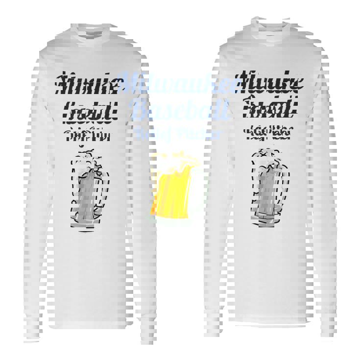 ミルウォーキービールと野球リリーフピッチャー 長袖Tシャツ