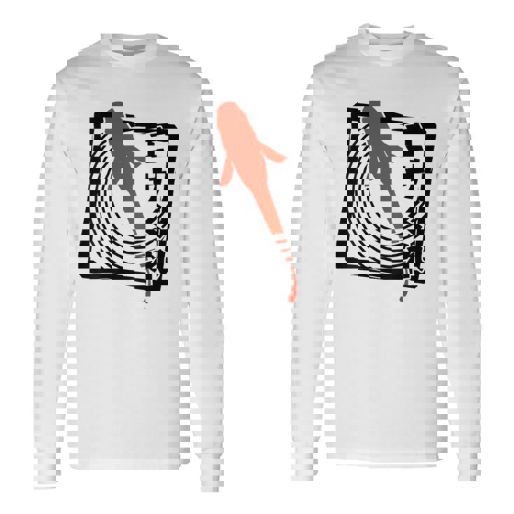 メダカ：ハンコスタンプデザインで描かれたメダカはエサを欲す。 長袖Tシャツ