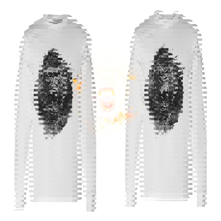 モンキー ゴリラ シルバーバック アニマル スプラッシュ グラフィティ アート 長袖Tシャツ