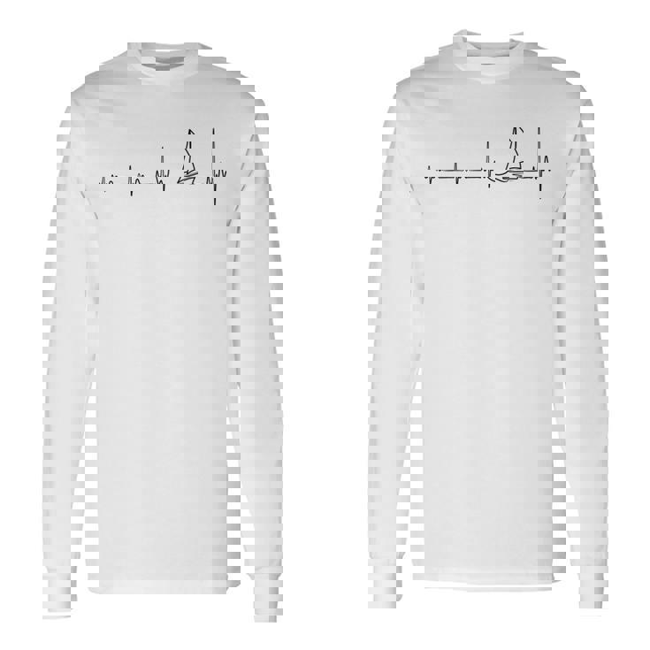 ヨットのハートビートグラフィック 長袖Tシャツ