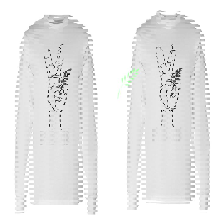 ヨルダン川西岸中東平和鳩オリーブの枝無料パレスチナ 長袖Tシャツ