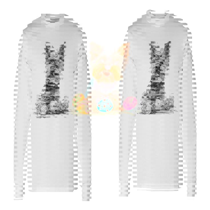 ヨーキー ヨークシャーテリア 犬種 ハッピーイースター メンズ レディース 長袖Tシャツ