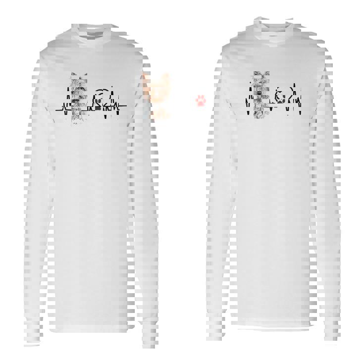 ヨークシャーテリア 心電図 ハートビート ハートライン 犬好き 長袖Tシャツ