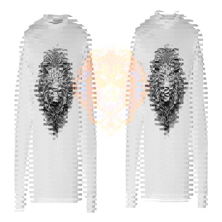 ライオン 動物 彫刻 動物園 抽象芸術 絵画 ライオン 長袖Tシャツ