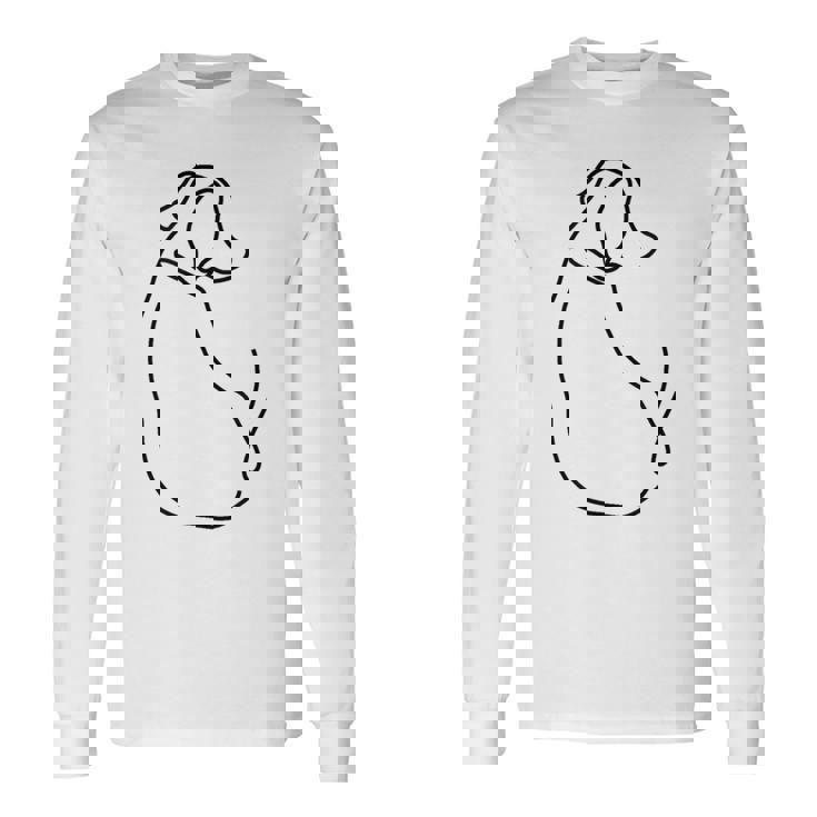 ラインタトゥー、ラインアートtシャツ、ミニマリストな犬のモチーフ 長袖Tシャツ