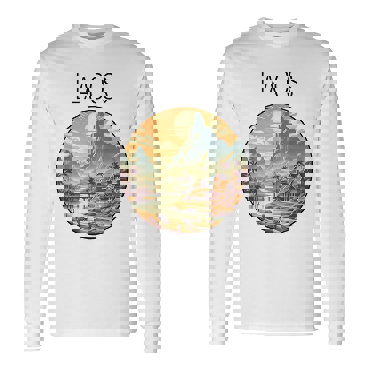 ラオスの風景 アールデコ 長袖Tシャツ