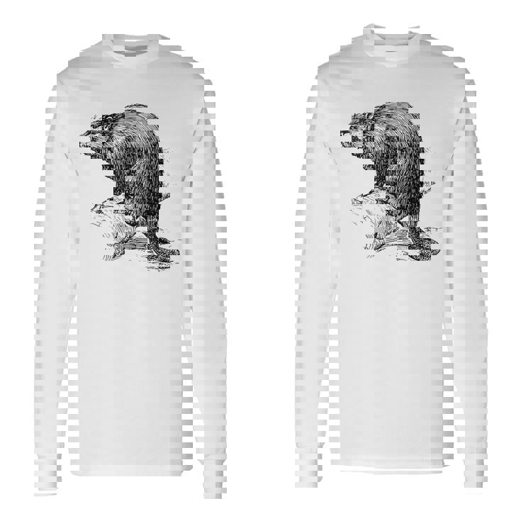 リアルなビーバースケッチ 長袖Tシャツ