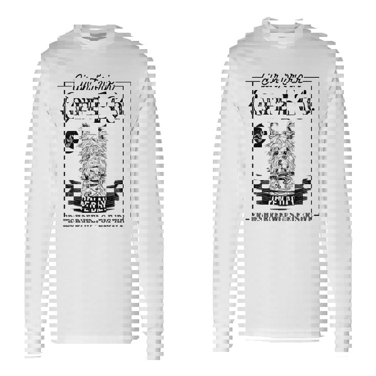 レトロ ケアンテリア コーヒー 面白い 犬 ママ コーヒー愛好家 長袖Tシャツ