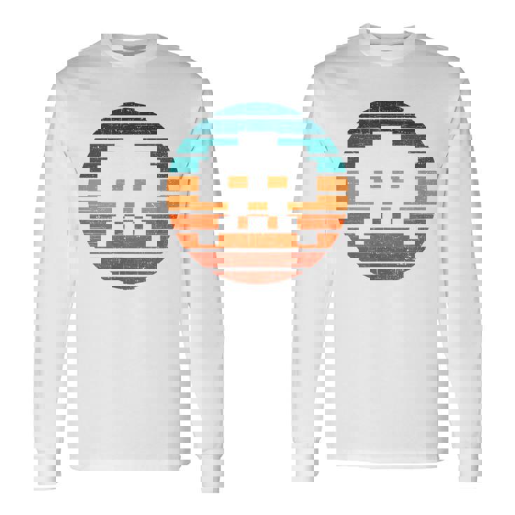 レトロ ヴィンテージ 80年代アーケード ゲーム インベーダー シンセウェイブ サンセット 長袖Tシャツ