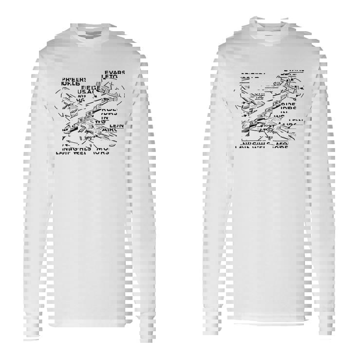 レトロな飛行機の図-ヴィンテージ旅客機の飛行履歴 長袖Tシャツ