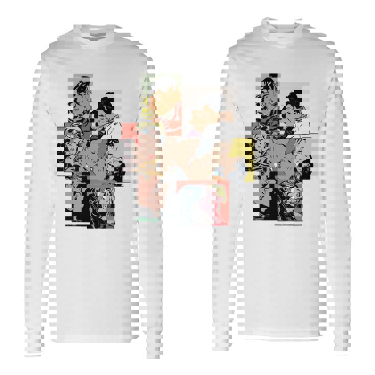 レトロコミックキス、コラージュ、ビンテージポップアートキスコミックスタイル 長袖tシャツ 長袖Tシャツ