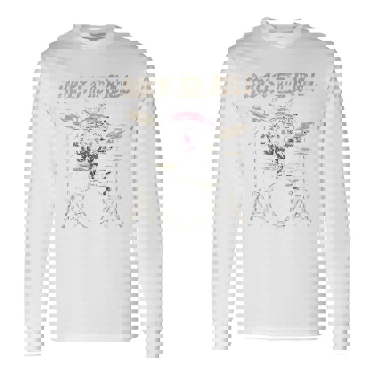 ロックンロール キャットドラム ヴィンテージ Rock Cat Drummer Art Back 長袖Tシャツ