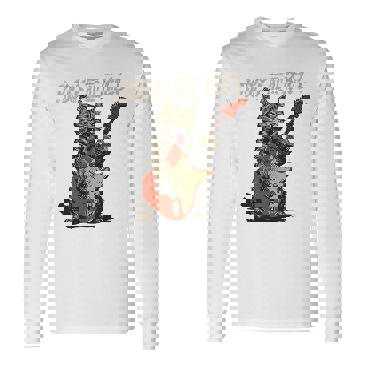 ロックンロール ギター 猫 ビンテージ Rock ギタリスト 猫 長袖tシャツ 長袖Tシャツ