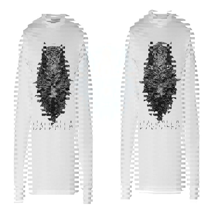 ヴァルハラ ウルフマスク オーディン ルーン文字 北欧コンパス バイキング メンズ レディース 長袖tシャツ 長袖Tシャツ