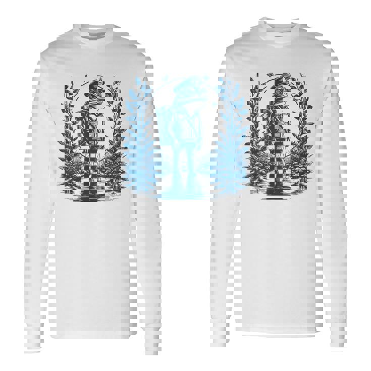 ヴィンテージスタイルの「郵便配達員カエル」 長袖Tシャツ