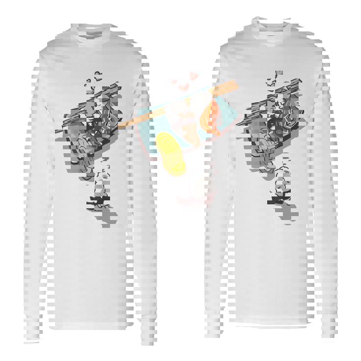 一緒に寝る 寿司 と 寝ぼける 寿司 たまご サーモン 穴子 長袖Tシャツ