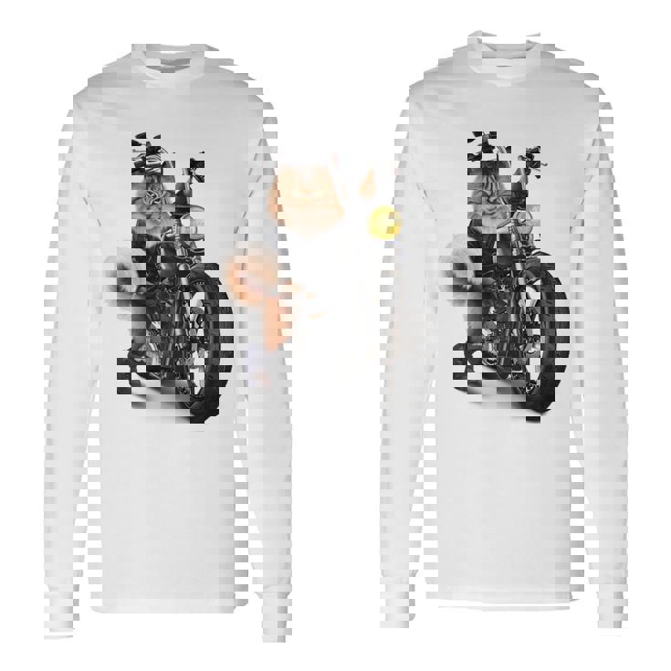 三毛猫 オレンジ猫 ねこ バイク バイカー 長袖Tシャツ