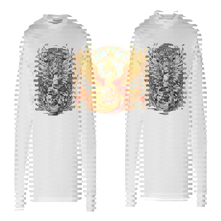 不死鳥 火の鳥 フェニックス イラスト バックプリント 長袖Tシャツ