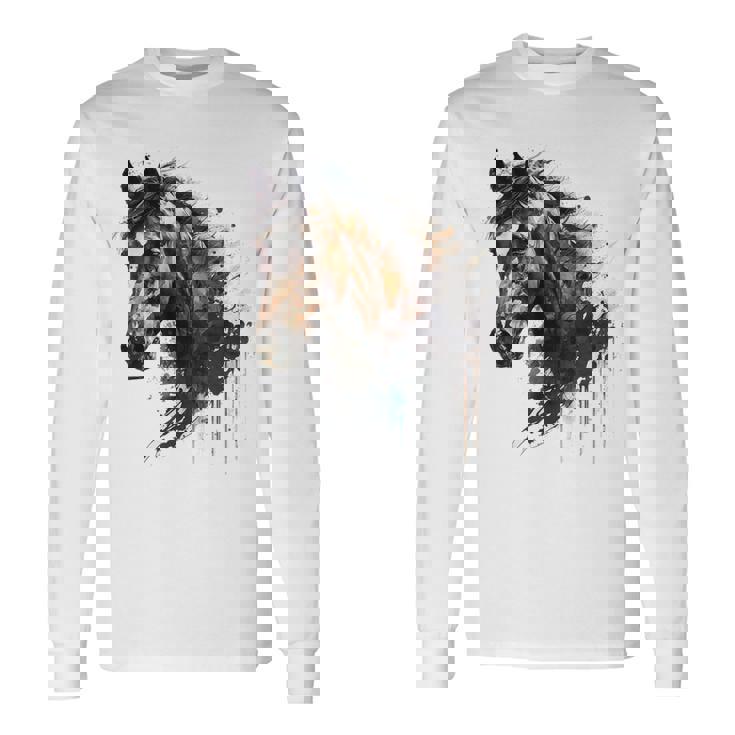 乗馬アート アニマルプリント 馬モチーフ 馬 長袖Tシャツ