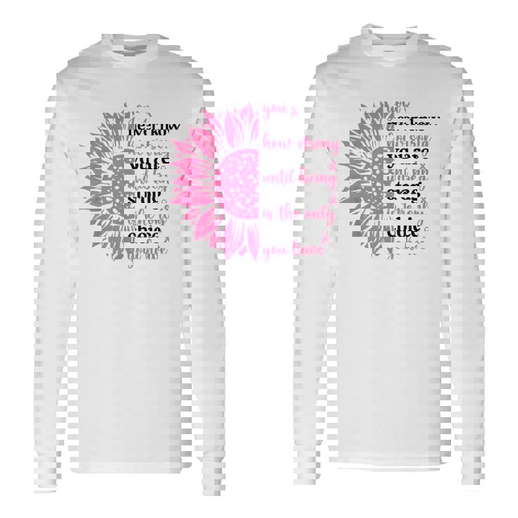 乳がんファイター サバイバー ひまわり ピンクリボン 戦士 長袖Tシャツ