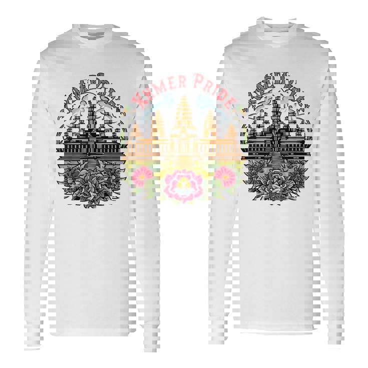 伝統的なカンボジアのクメールタトゥーデザインアンコールワット 長袖Tシャツ