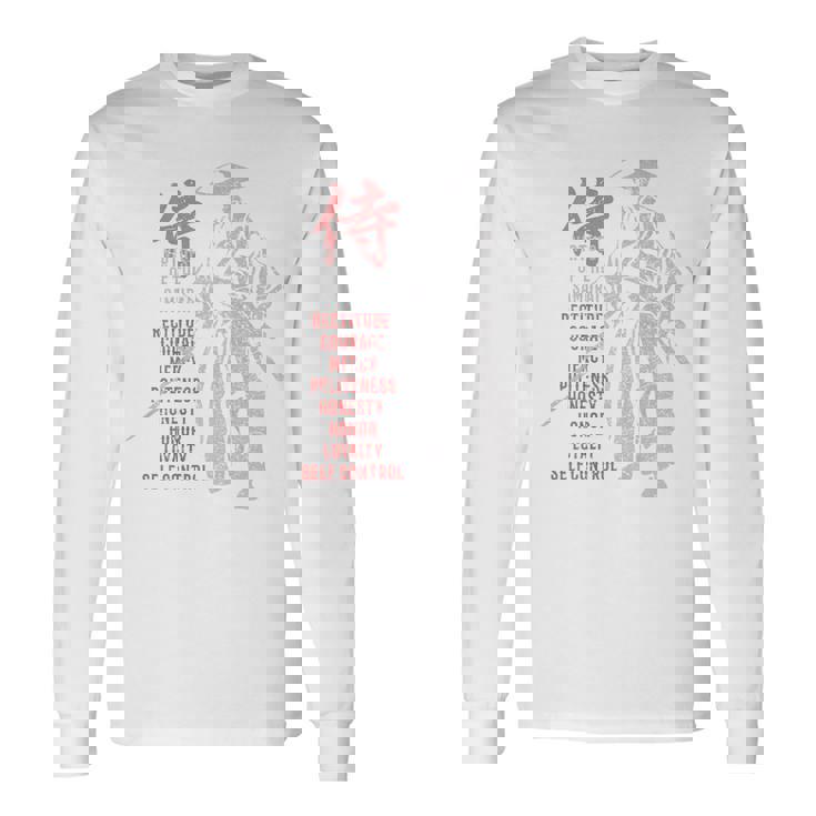 侍、日本の戦士の美徳-バックプリント 長袖Tシャツ