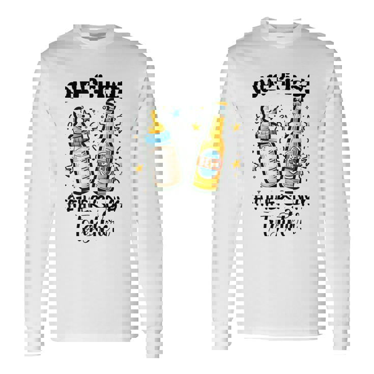 初めての父の日一緒に面白いお父さんと赤ちゃん 長袖Tシャツ