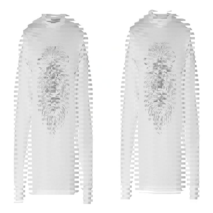 動物愛好家のための雄大なライオンポートレートグラフィックデザイン。 長袖tシャツ 長袖Tシャツ