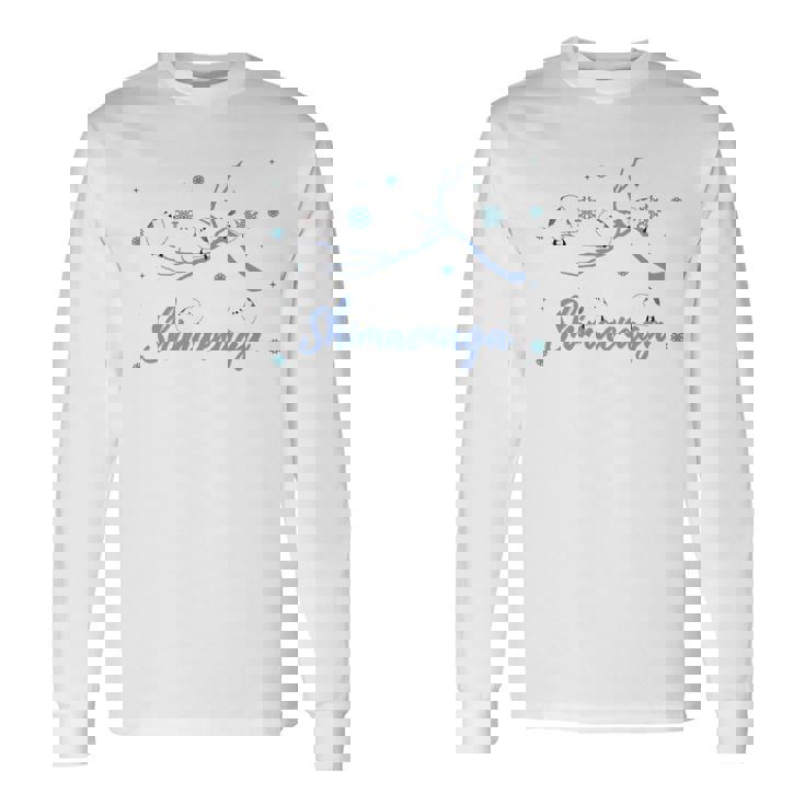 北海道 冬の風景 シマエナガのイラスト 雪の結晶 可愛い小鳥 長袖tシャツ 長袖Tシャツ