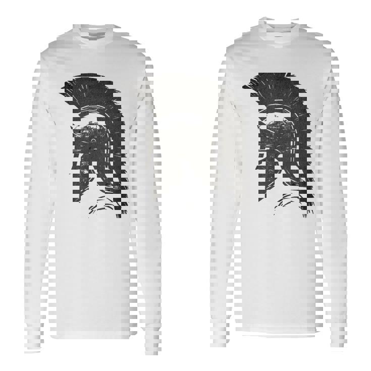 古代戦士ギリシャローマスパルタ兵士ヘルメットグラフィック 長袖Tシャツ