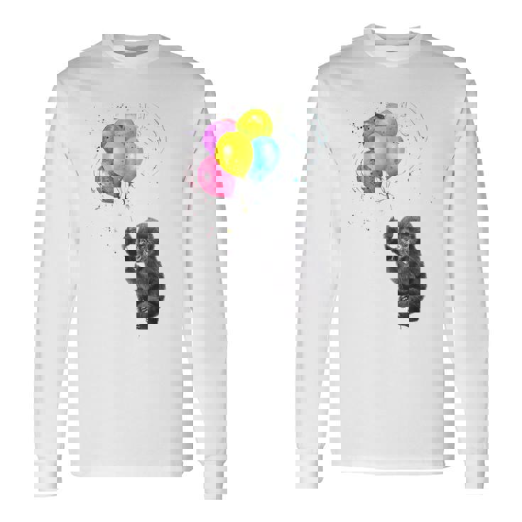 可愛い赤ちゃんのゴリラシルバーバックグラフィックバルーンアートワーク。 長袖Tシャツ
