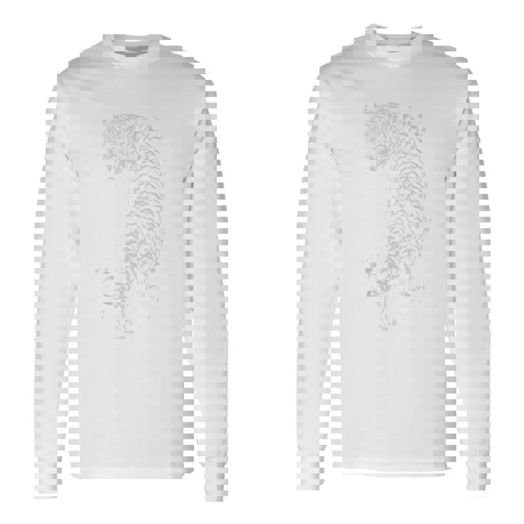 吠える虎 日本の浮世絵スタイル 長袖Tシャツ